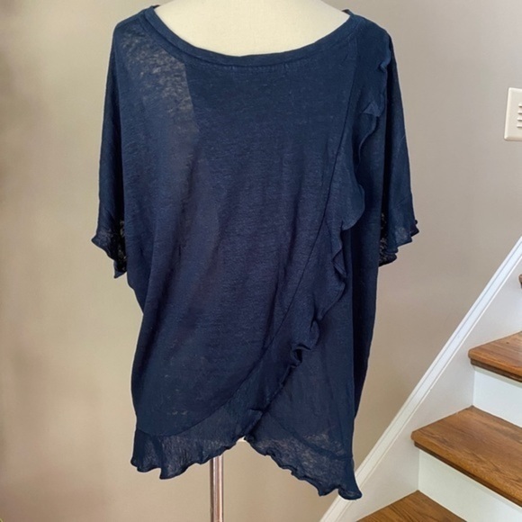 Anthropologie eri + Ali blue ruffle linen top M - Picture 3 of 5
